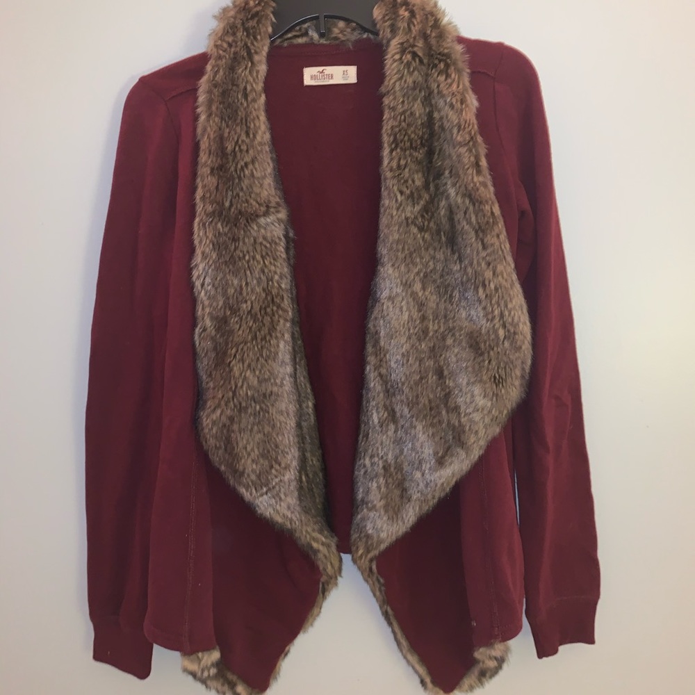 New Hollister Open Front Sweater with Faux Fur